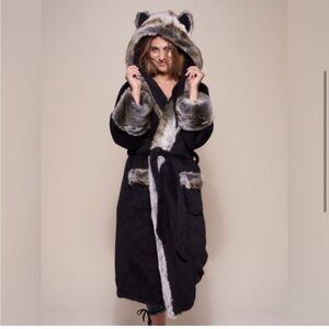 Spirithoods Grey Wolf Authentic Black Robe Hooded Spirit Hoods Unisex Faux Fur